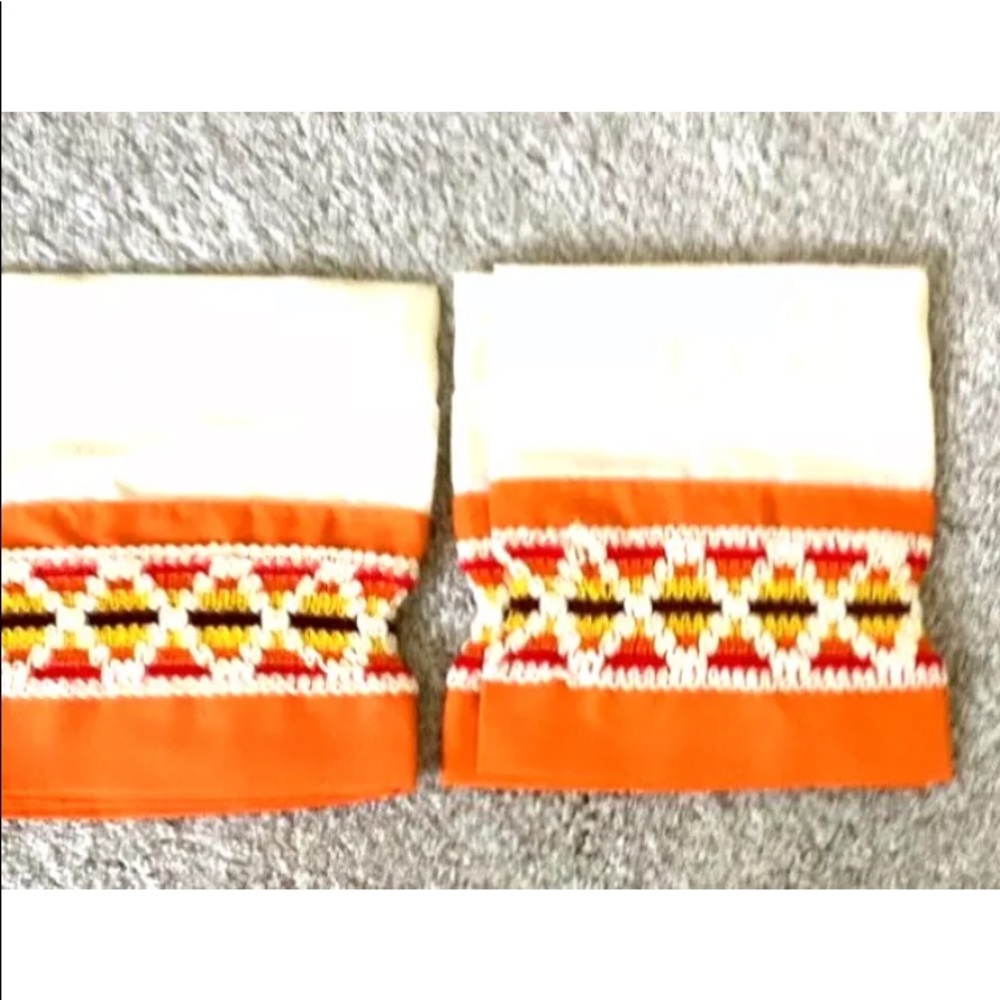 Vintage 70s MCM Curtain Valence Set Retro Orange Yellow Fabric - Picture 3 of 5